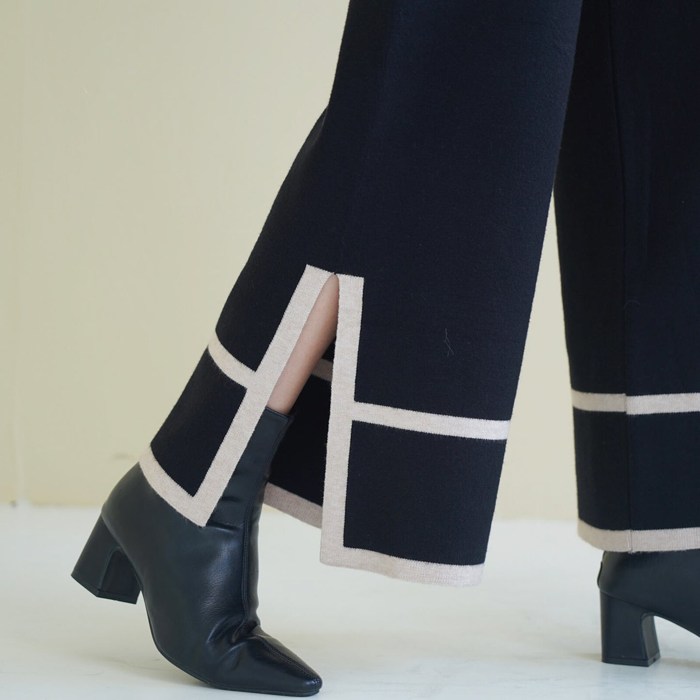 Cropped Pants with Side Slit (With Wool)