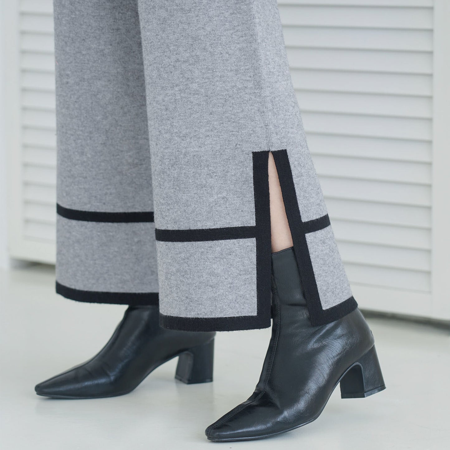 Cropped Pants with Side Slit (With Wool)