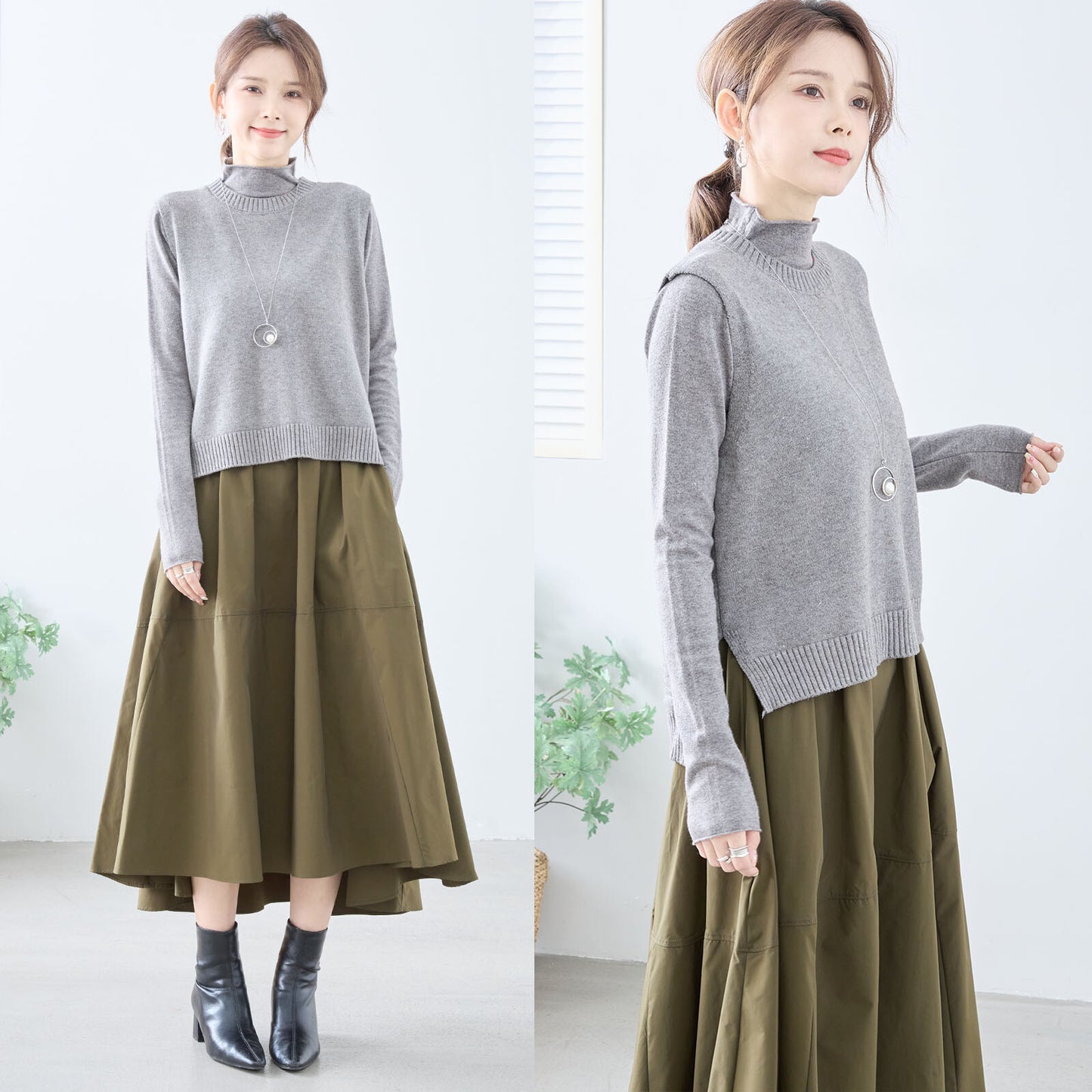 High Neck Sweater and Vest (2-Set) 高領毛衣和背心(2 件套)