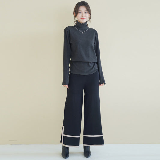 Cropped Pants with Side Slit (With Wool)