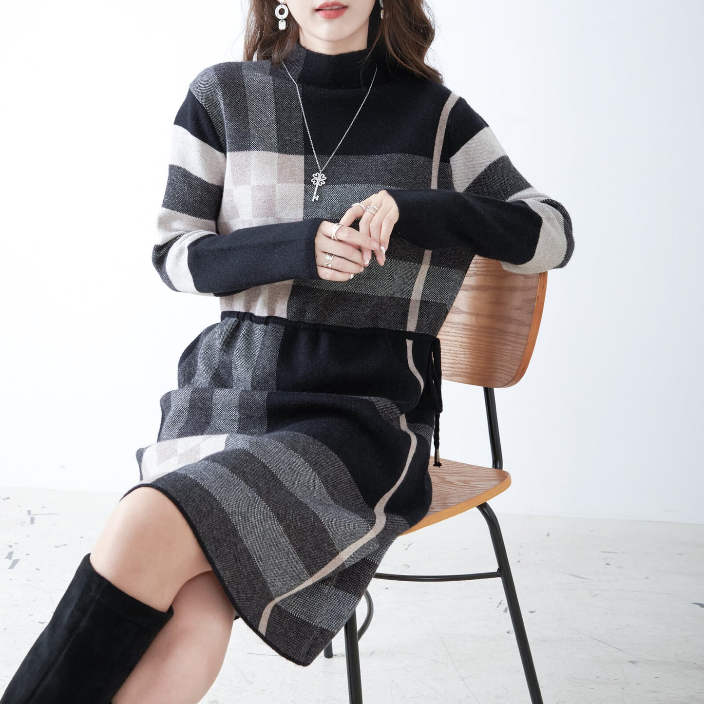 Plaid Knit Dress 格子針織連身裙